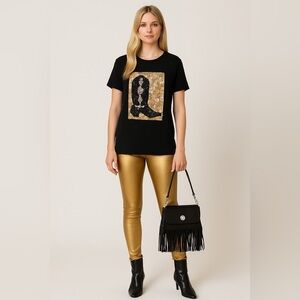 Sequined Western Top. Black, Gold & Silver. Medium.